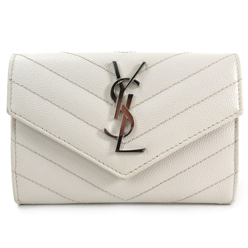 Saint Laurent Monogram Envelope Bi fold Wallet Leather Gray White Silver